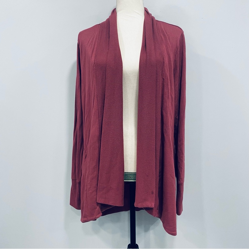 Athleta L Pranayama Wrap Tawny Rose Berry Open Cardigan Stretch Comfy Cozy: Read
